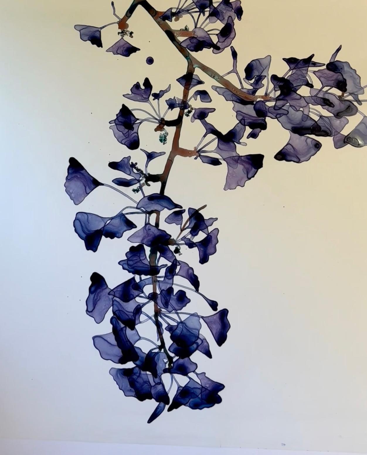 Delicate Slope Cs - Tree Branches, Gemälde auf Mylar- Violett-Lila-Blättern, 2017 (Zeitgenössisch), Painting, von Jackie Battenfield