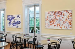 Entwine, viola brillante, foglie viola, rami marroni, albero botanico, Mylar bianco