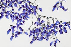 Entwine, Bright Purple, Violet Leaves Brown Branches Botanical Tree, White Mylar
