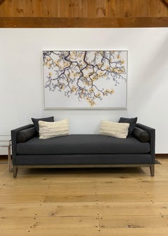 Flaxen Blossom, Botanical Tree Painting on Mylar, Light Apricot Peach, Brown