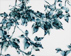 Hungry Teal, Botanical Tree Painting on White DuraLar in Teal Green