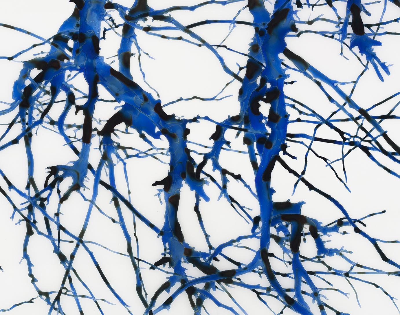 Inazuma m1, Cobalt, Dark Blue Tree Branches, White Mylar - Contemporary Painting by Jackie Battenfield