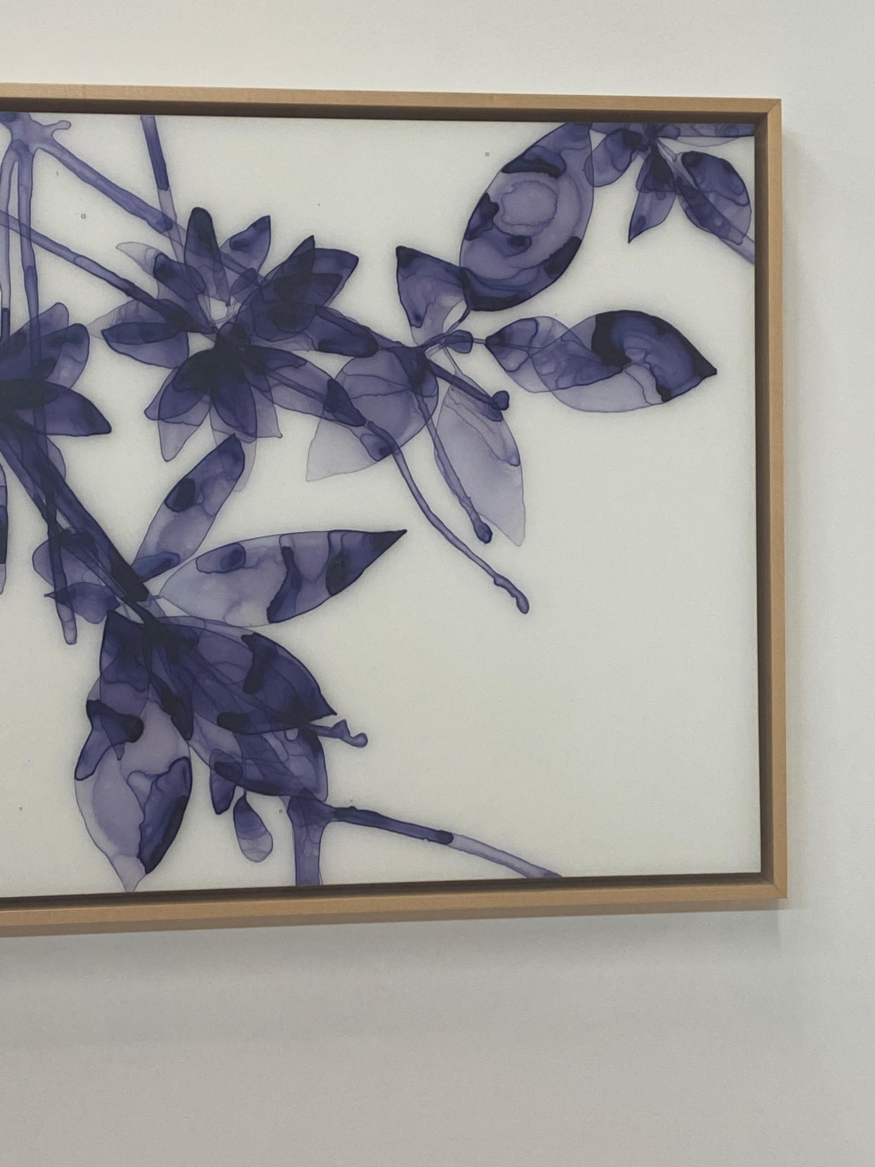 Into the Blue Study - Contemporary Violet Botanical Tree Painting on Mylar, 2018 For Sale 9