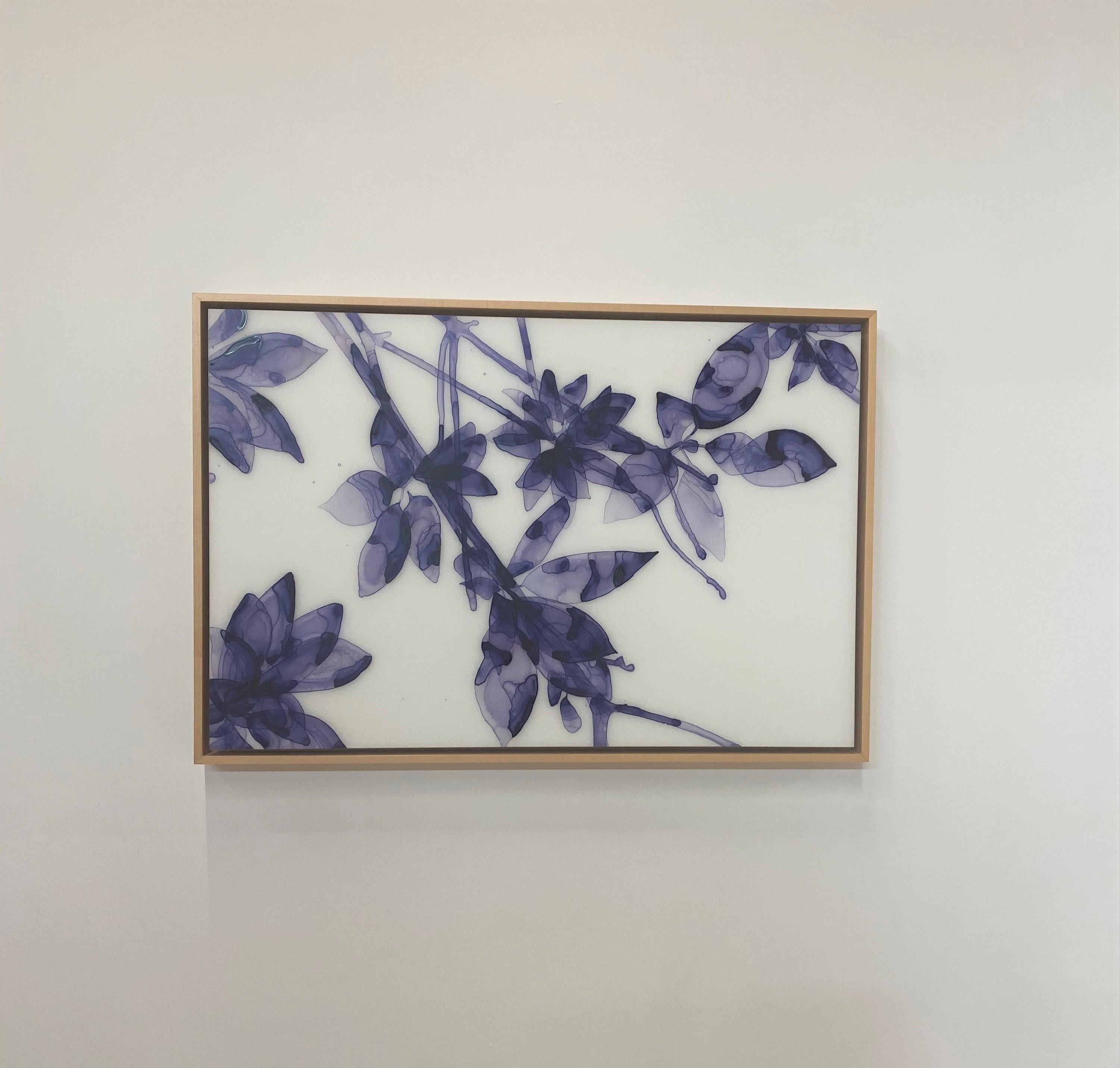Into the Blue Study - Contemporary Violet Botanical Tree Painting on Mylar, 2018 For Sale 1