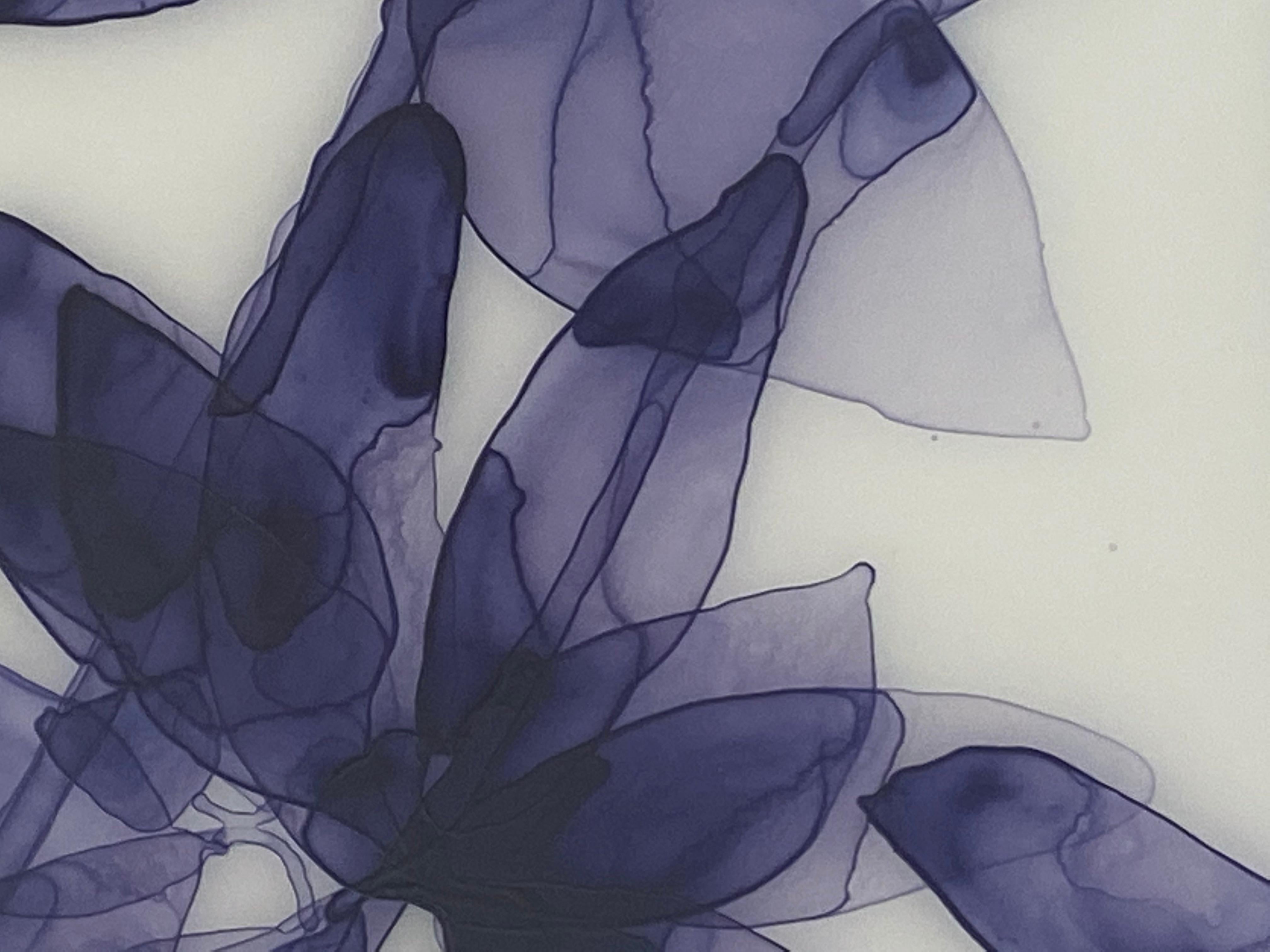 Into the Blue Study - Contemporary Violet Botanical Tree Painting on Mylar, 2018 For Sale 6