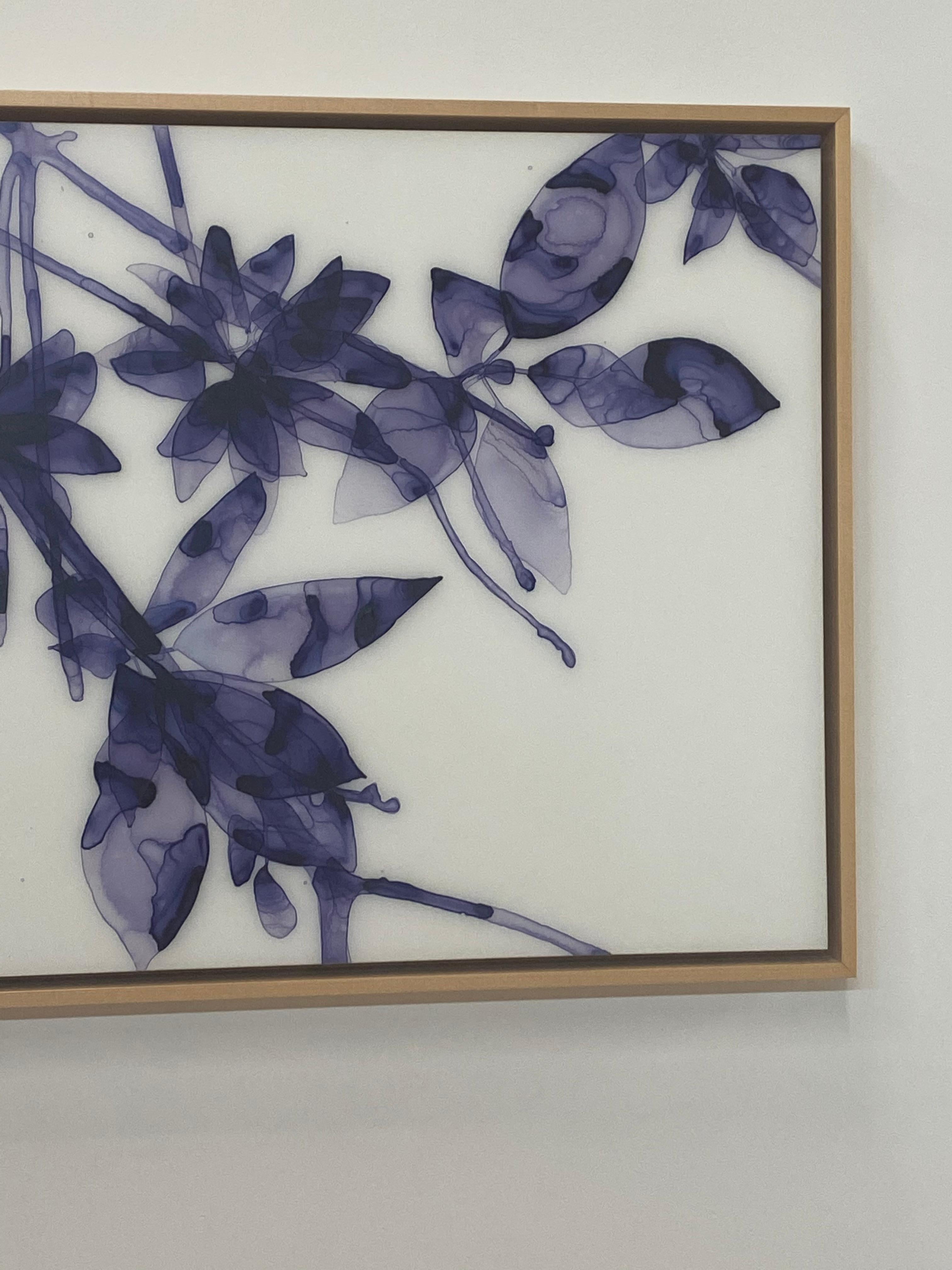 Into the Blue Study, Dark Violet Purple Botanical Tree Painting on White Mylar For Sale 9
