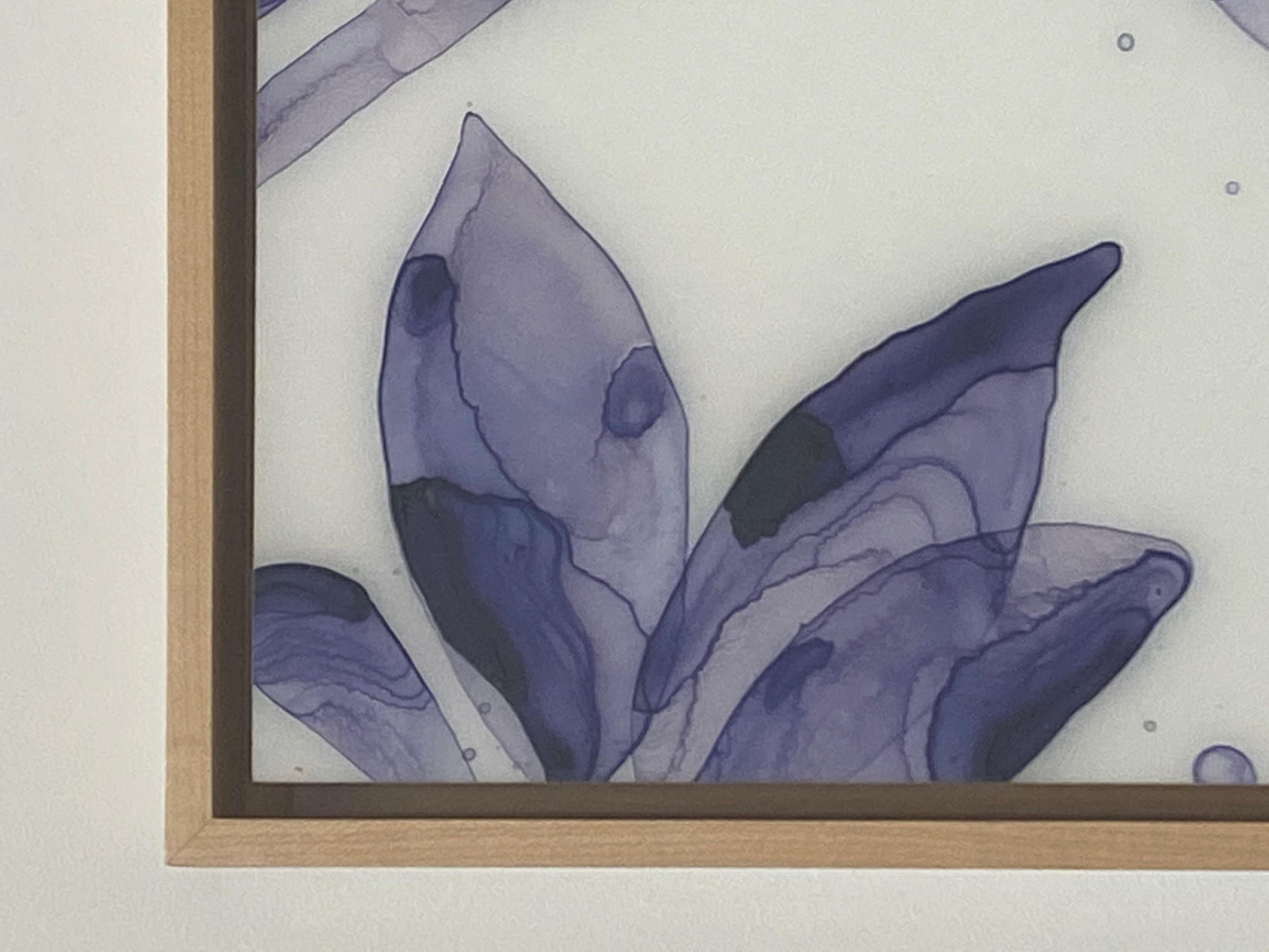Into the Blue Study, Dark Violet Purple Botanical Tree Painting on White Mylar For Sale 2