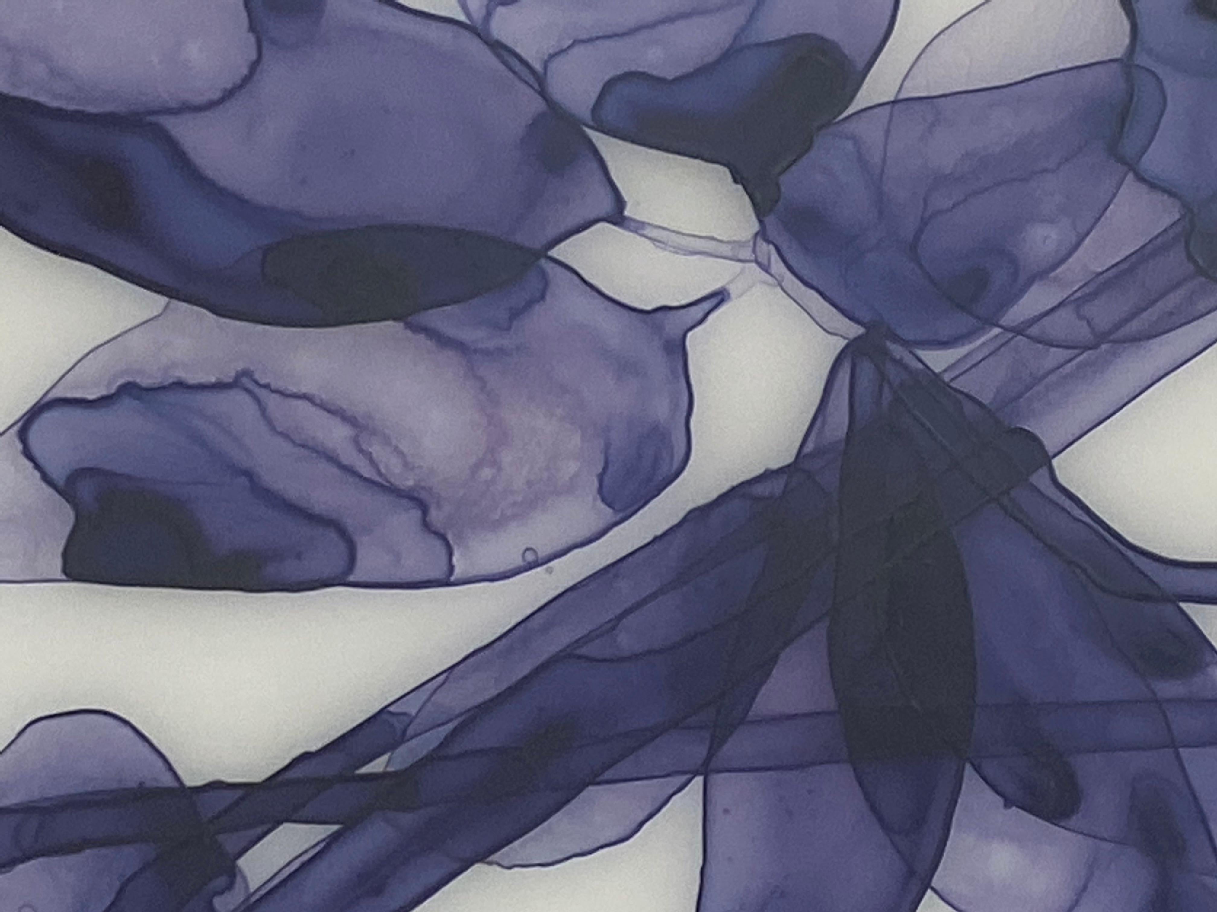Into the Blue Study, Dark Violet Purple Botanical Tree Painting on White Mylar For Sale 3