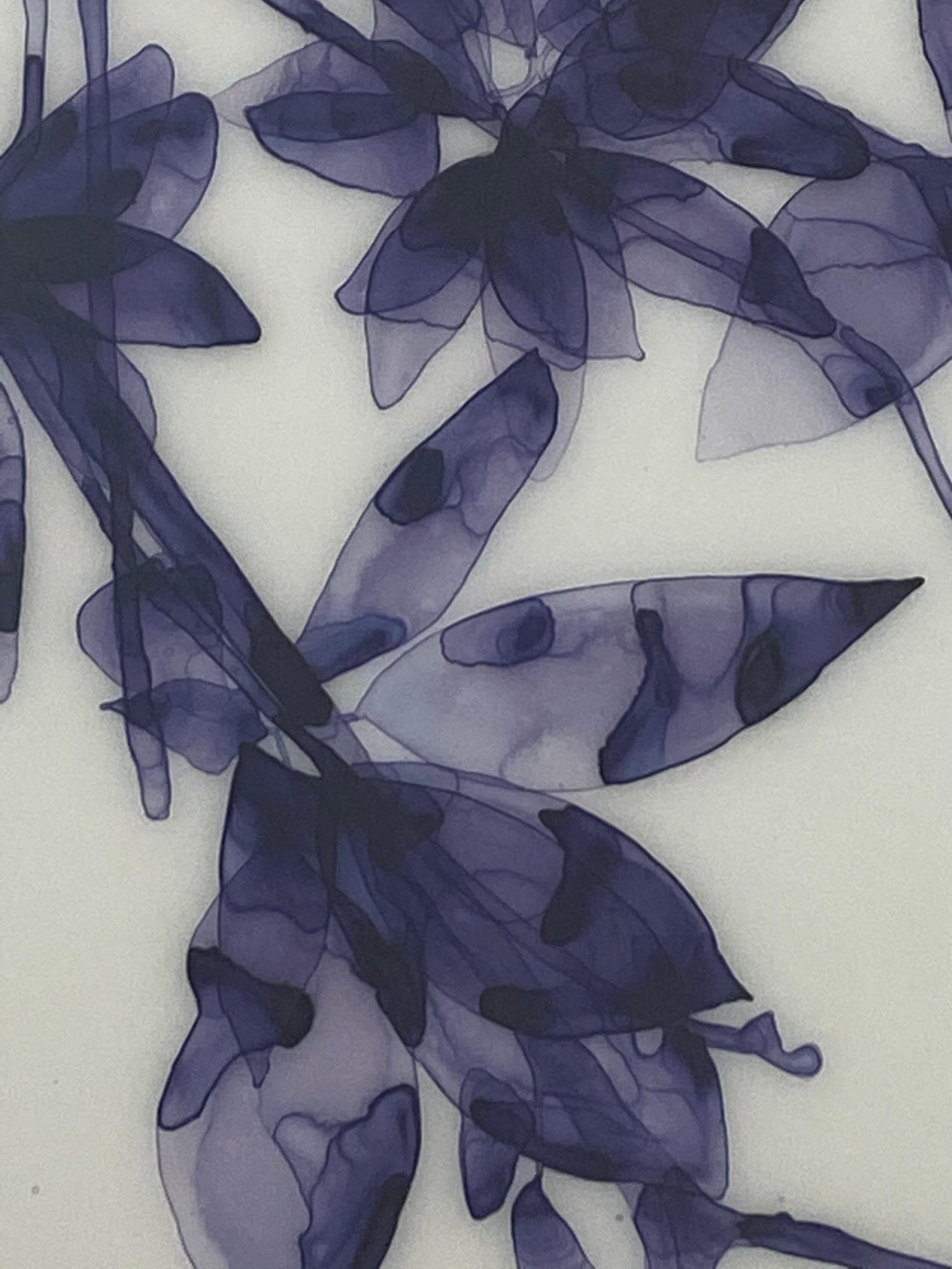 Into the Blue Study, Dark Violet Purple Botanical Tree Painting on White Mylar For Sale 4