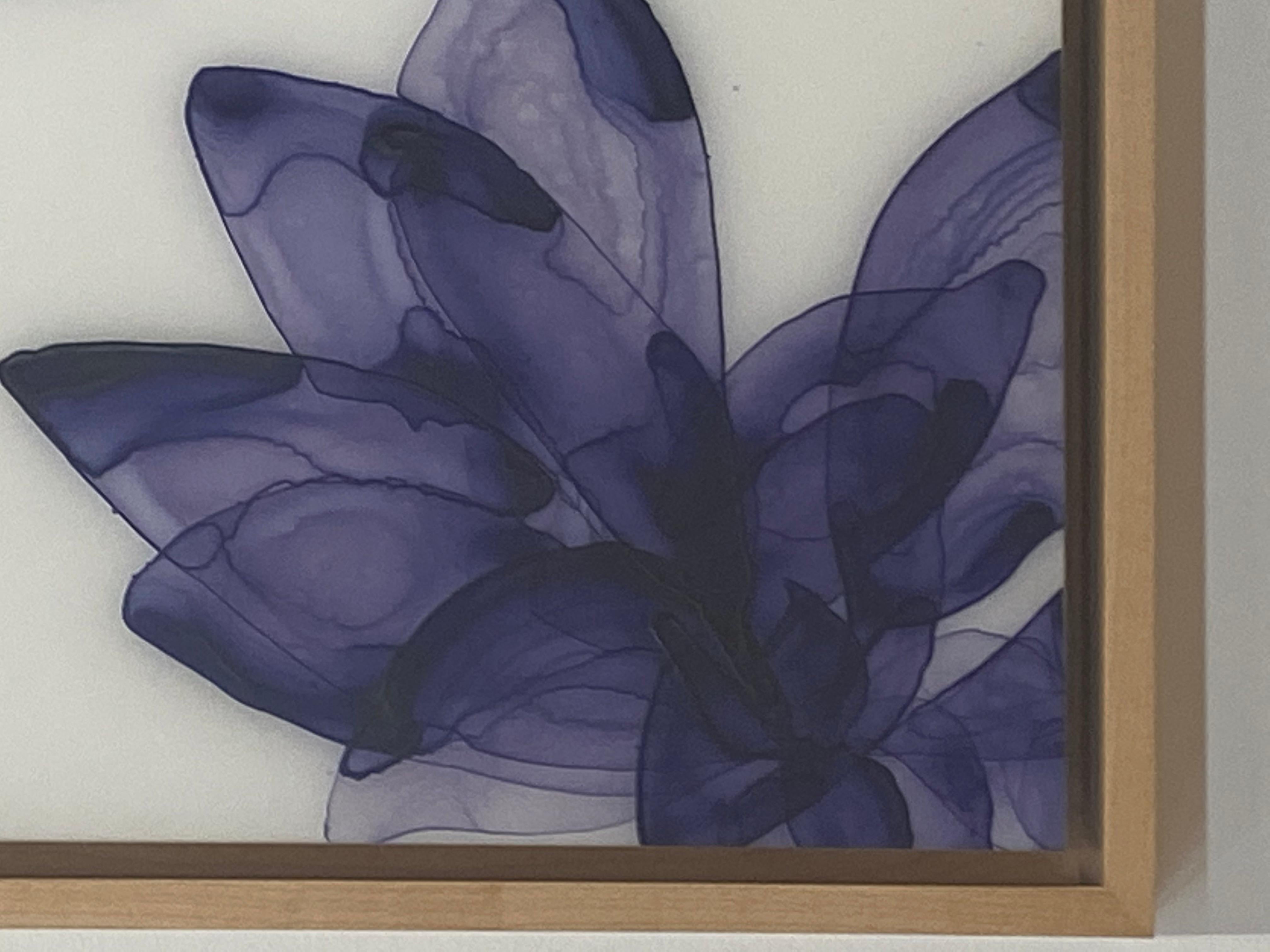 Into the Blue Study, Dark Violet Purple Botanical Tree Painting on White Mylar For Sale 5