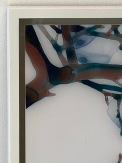 Spun Sugar, Horizontal Botanical Mylar Tree Painting in Light Blue, Dark Brown