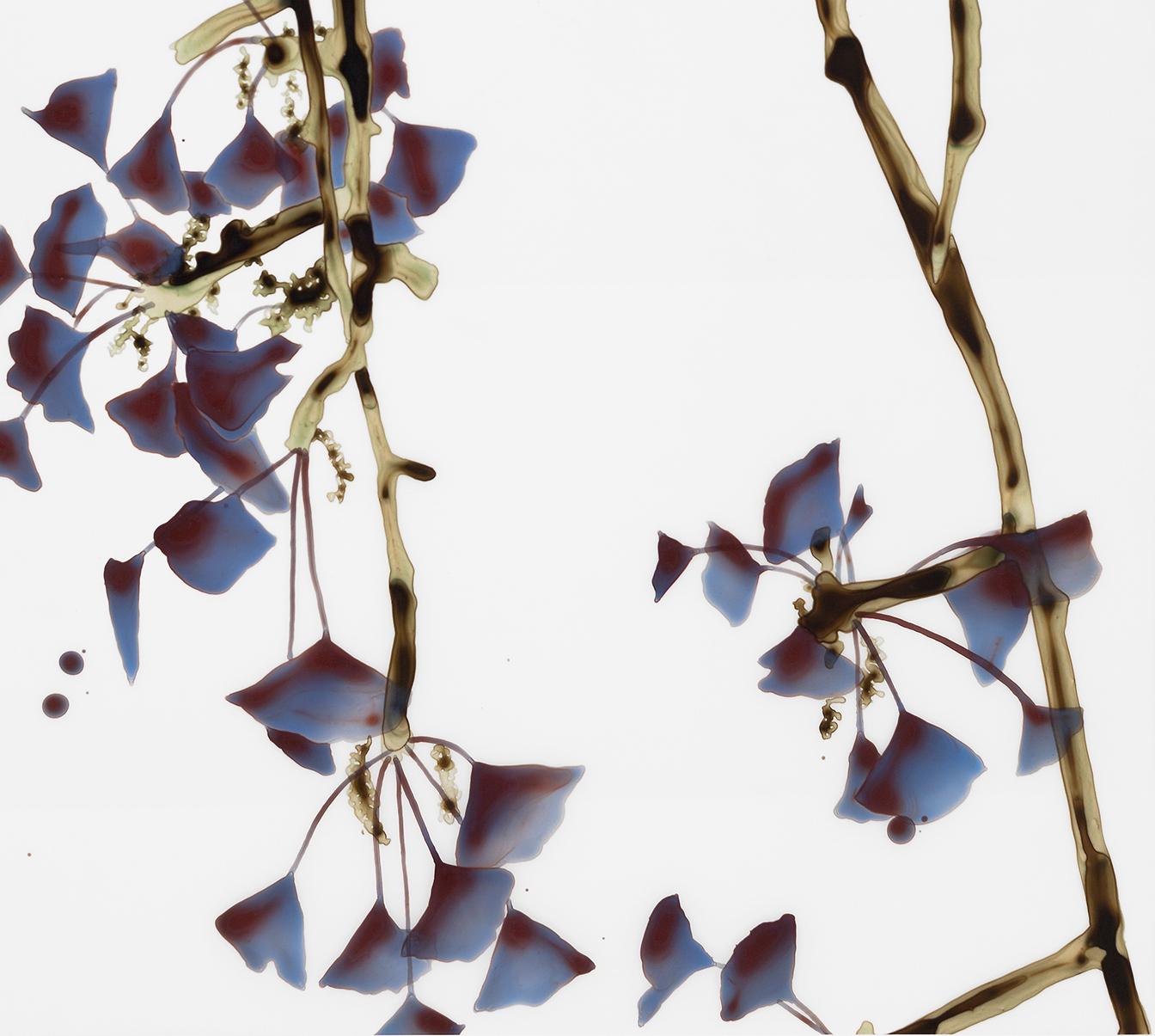 Tingling, Burgundy Purple, Brown, Gold, Olive Gingko Tree, Botanical on Mylar For Sale 1