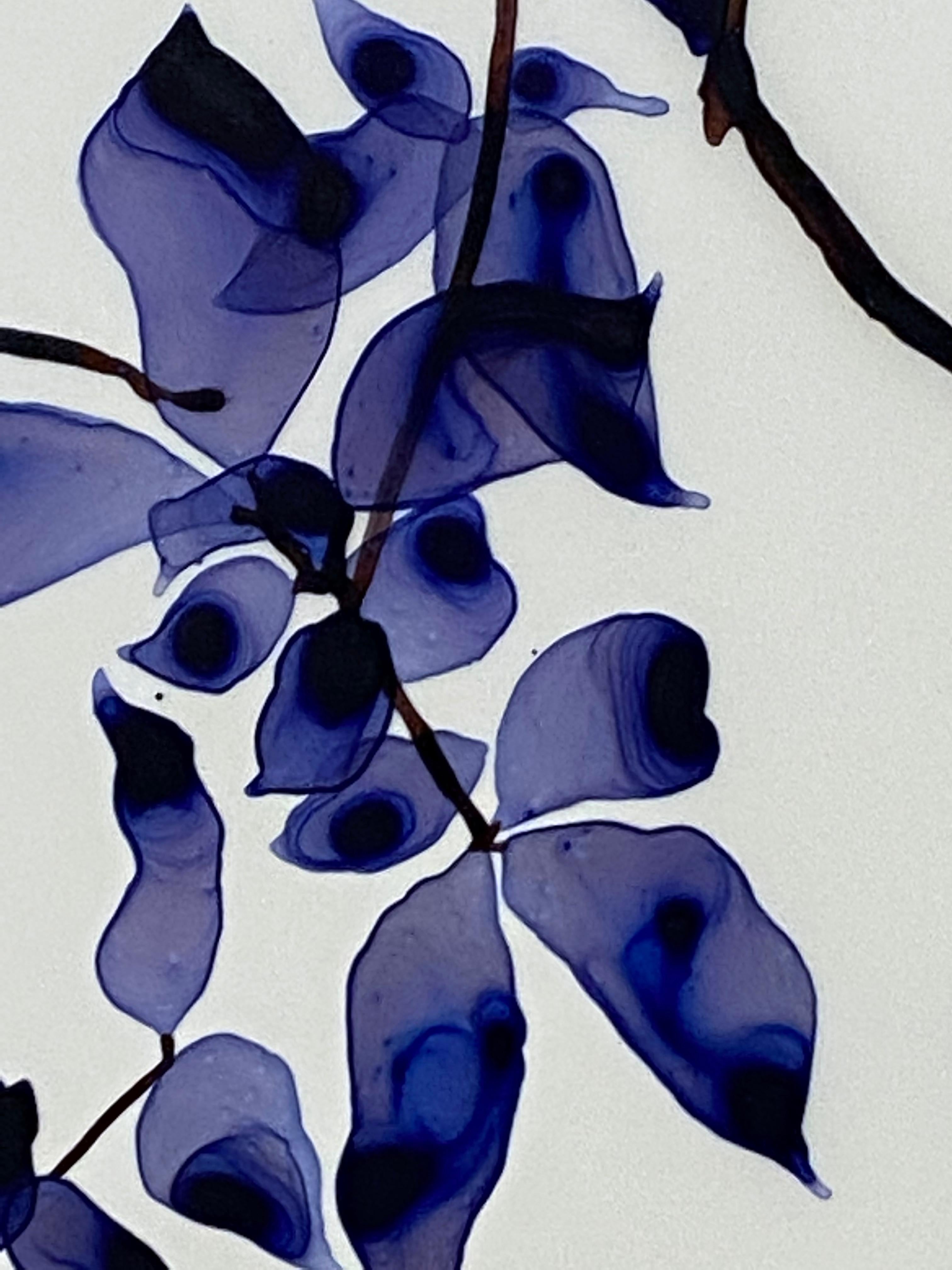Twilight Shade, Purple Violet Blue, Umber Botanical Tree Branches, White Mylar For Sale 4