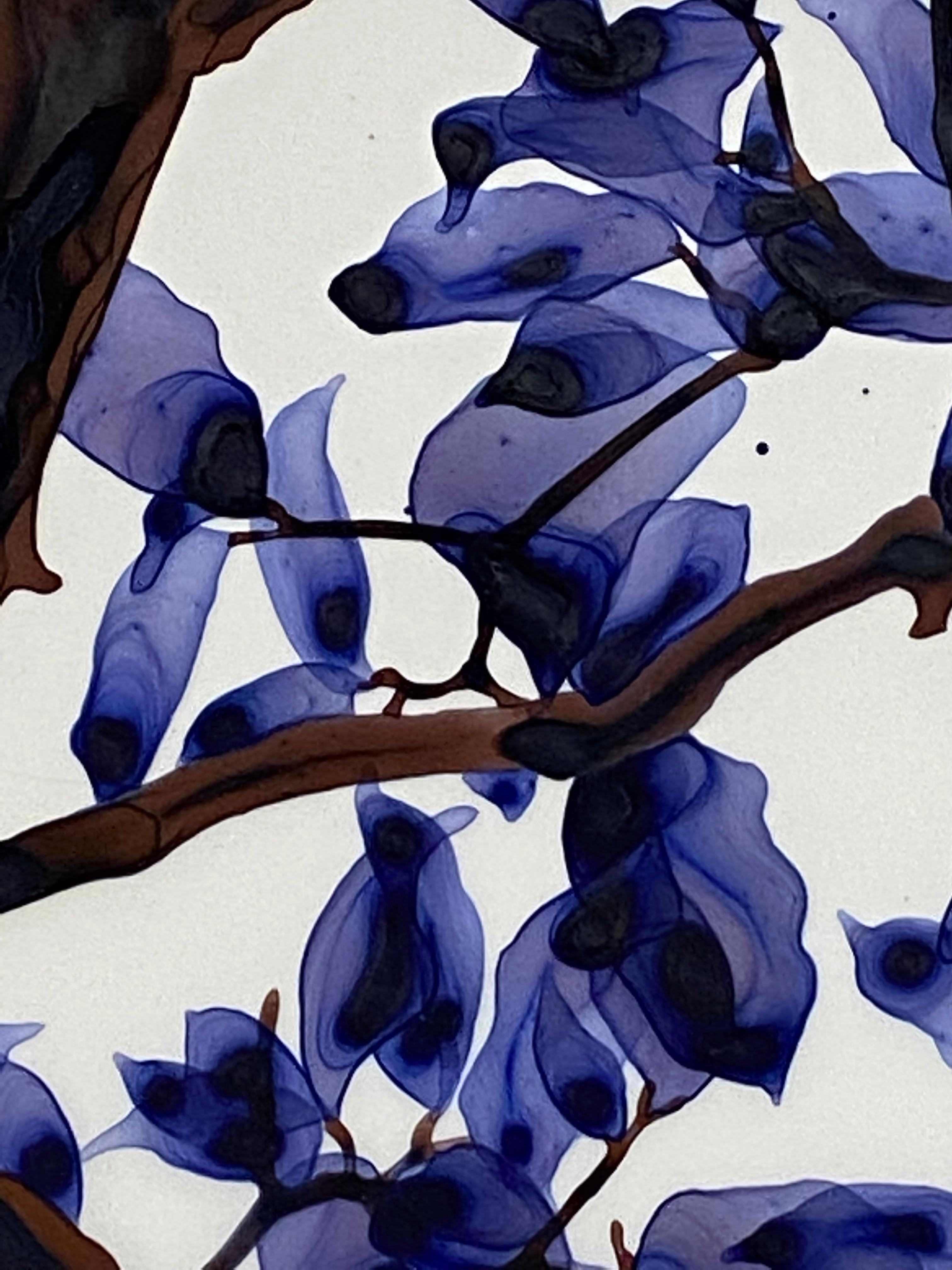 Abat-jour Twilight, bleu violet violet, branches d'arbres botaniques en caoutchouc, mylar blanc en vente 6