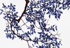 Abat-jour Twilight, bleu violet violet, peinture d'arbre botanique sous-jacente sur mylar blanc