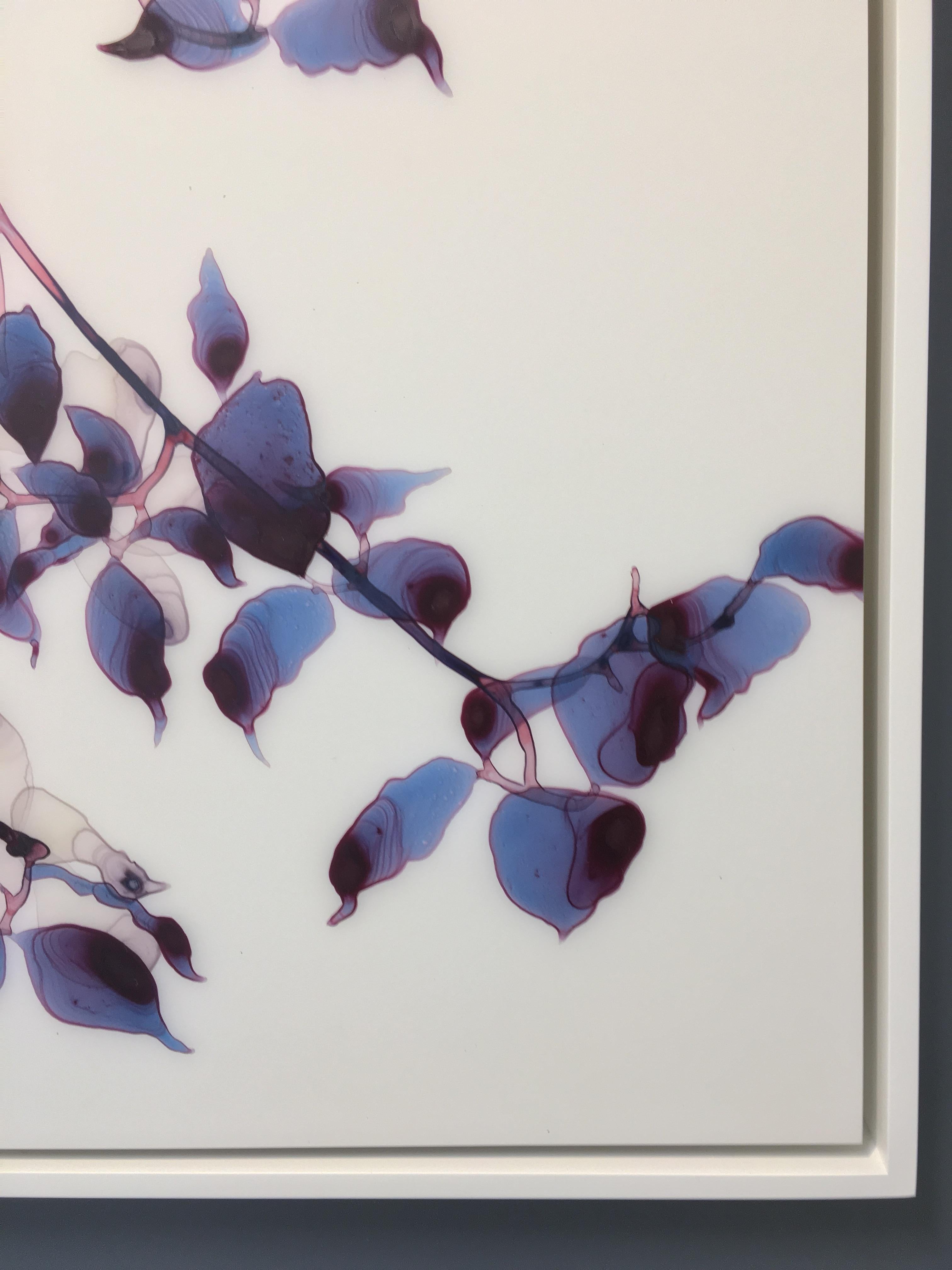 Under A Cloud Cs1, Vertical Botanical Painting on Mylar in Purple Blue and Brown 5