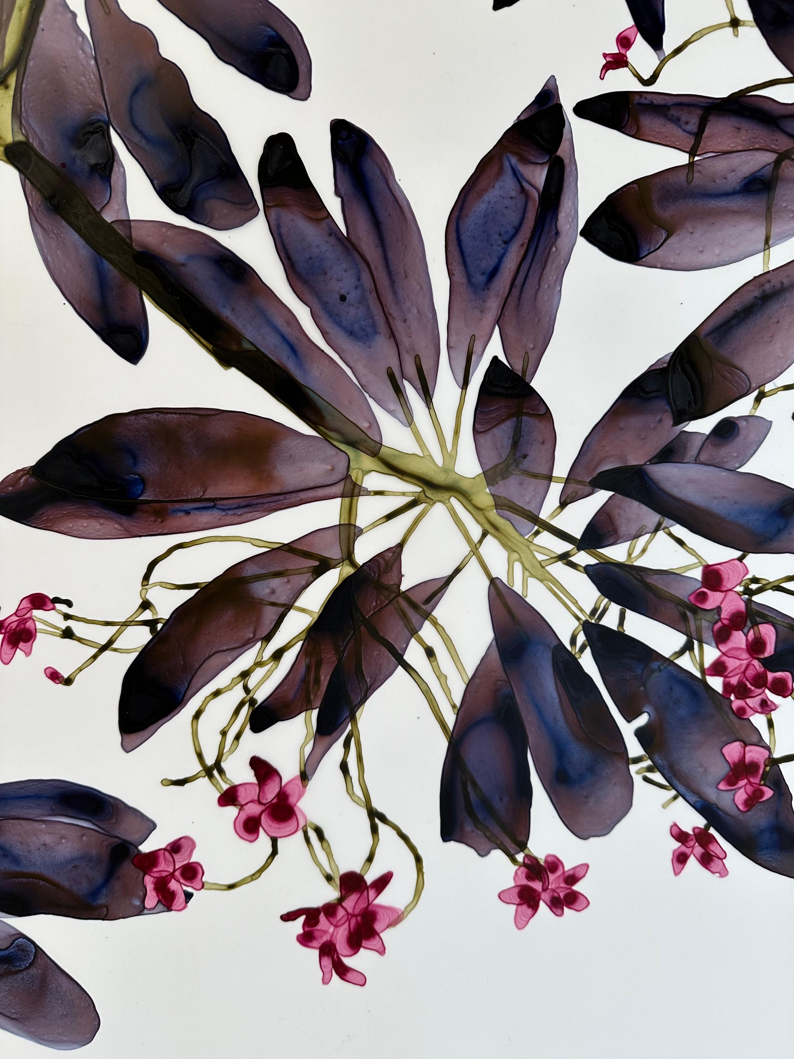 Whirligig Cs3, Dark Eggplant, Pink, Brown Botanical Tree Branches on Mylar - Contemporary Painting by Jackie Battenfield