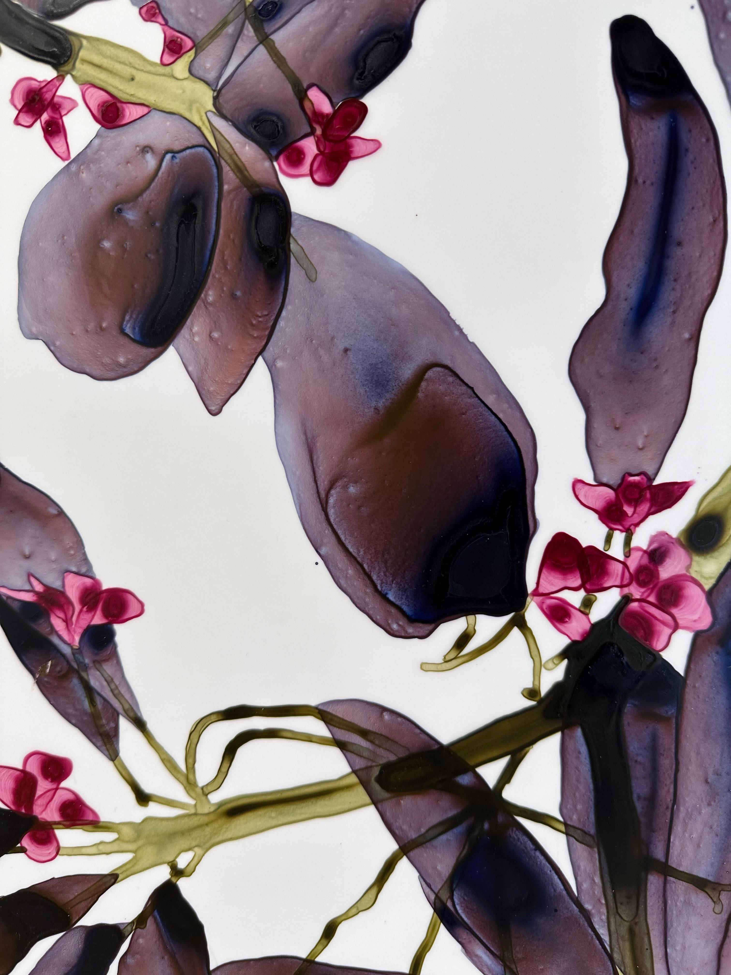 Whirligig Cs3, Dark Eggplant, Pink, Brown Botanical Tree Branches on Mylar For Sale 1