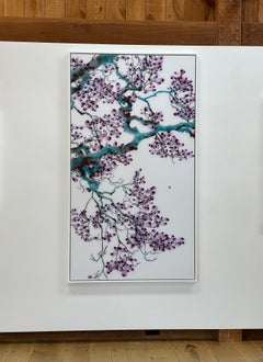 Aria Turchese - Viola Viola Blu Teal Albero Branch Botanico Su Mylar, 2023