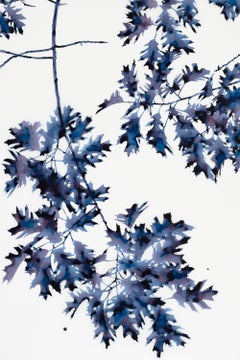 Breve Sombreado - Árbol Botánico Hoja de Roble Azul Índigo Marino Mylar Blanco, 2019