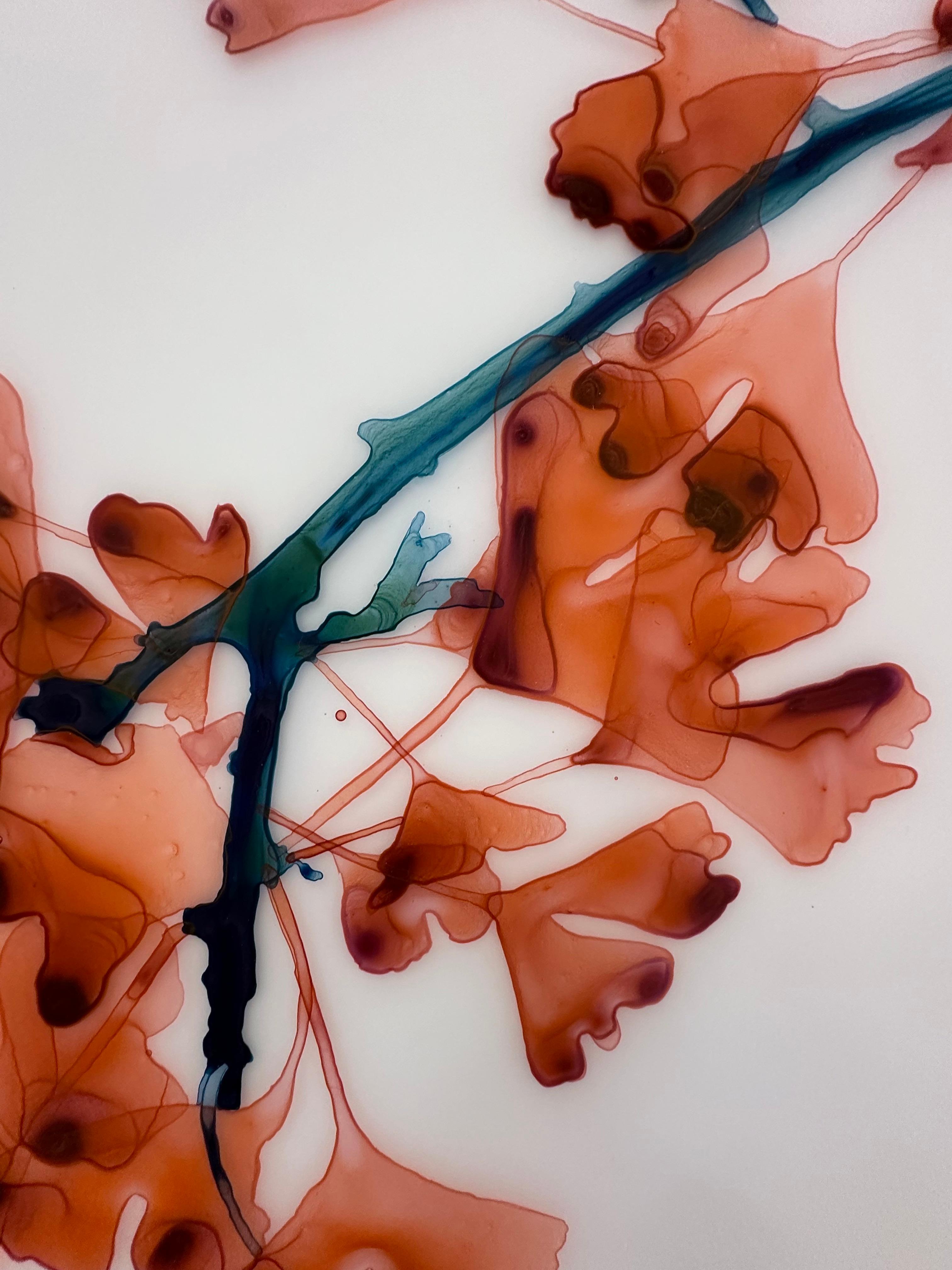 Chimera Cs4 - Koralle Rot Orange Gingko Baum botanisches Gemälde Weiß Mylar, 2024 im Angebot 4