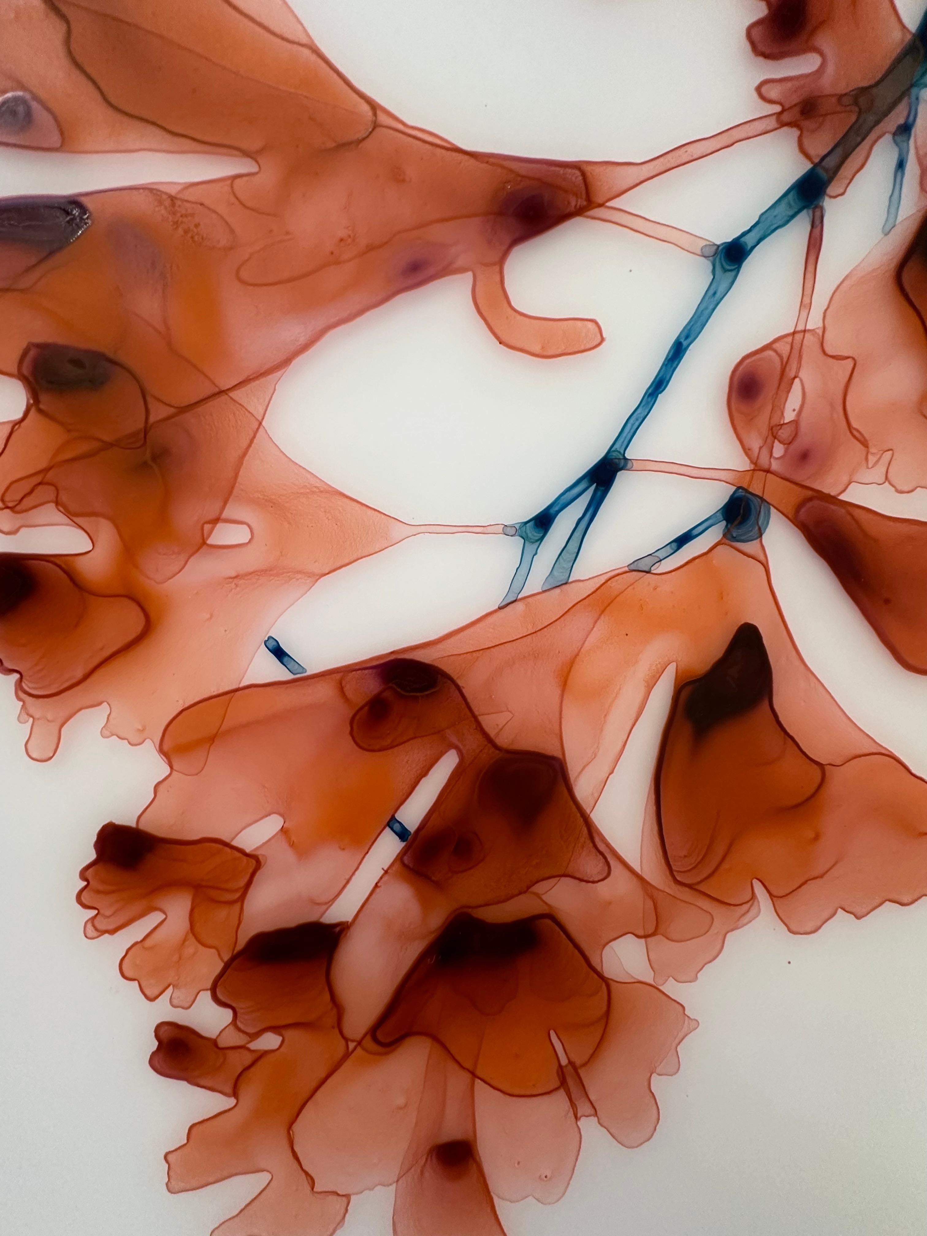 Chimera Cs4 - Koralle Rot Orange Gingko Baum botanisches Gemälde Weiß Mylar, 2024 im Angebot 5