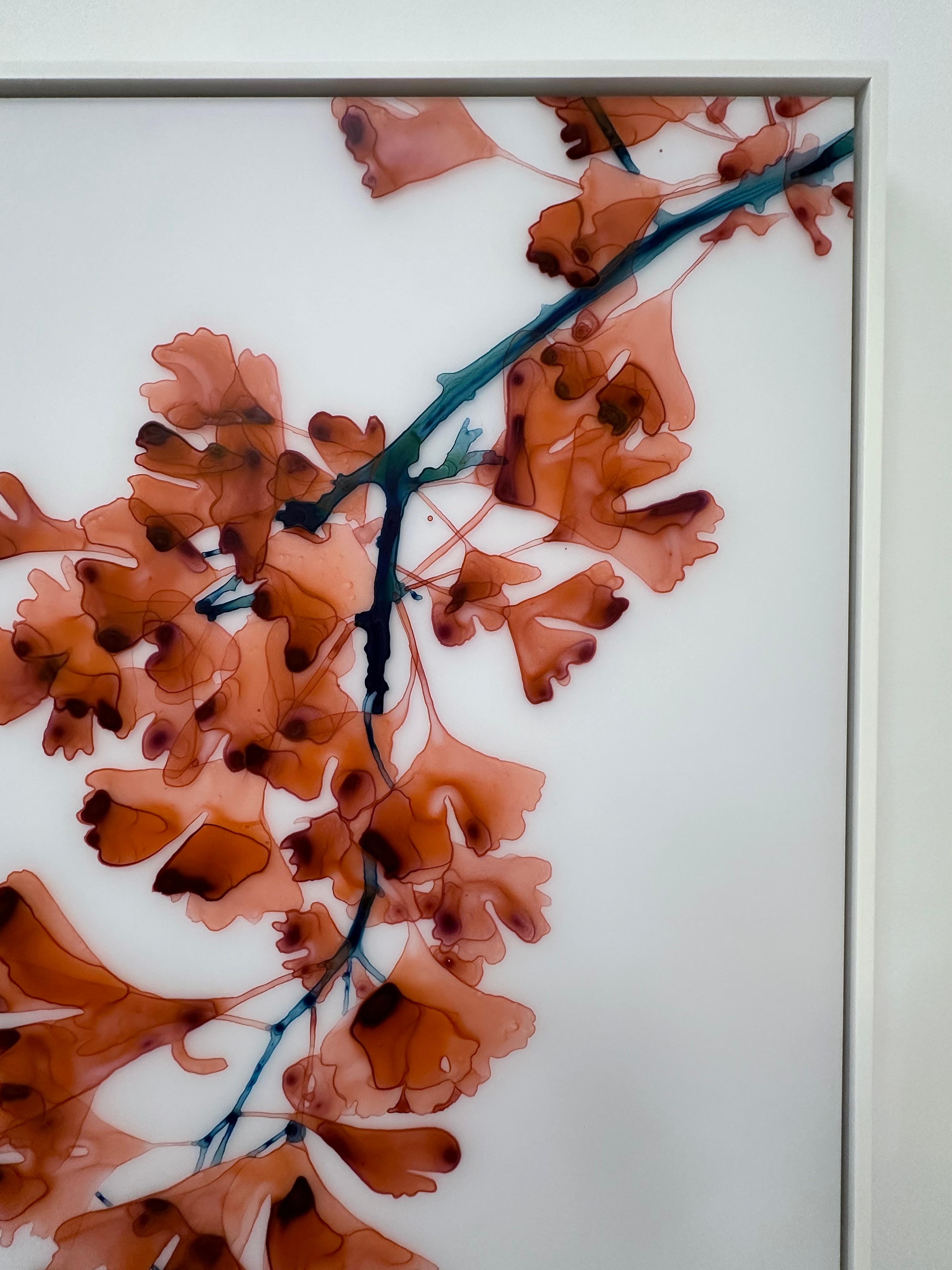 Chimera Cs4 - Koralle Rot Orange Gingko Baum botanisches Gemälde Weiß Mylar, 2024 im Angebot 6