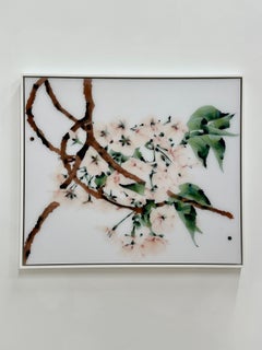 First Blush - Fiori di pesca pallida - Albero marrone - Foglie di ulivo - Pittura botanica 2023