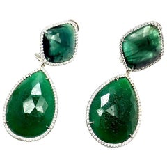 Jackie Collins Estate Large Green Quartz Diamond White Gold Earrings