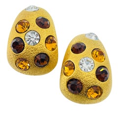 JACKIE COLLINS signed vintage gold tone crystals designer clip on earrings