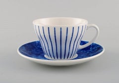 Jackie Lynd for Duka, Five Blues Teacups with Saucers in Glazed Ceramics