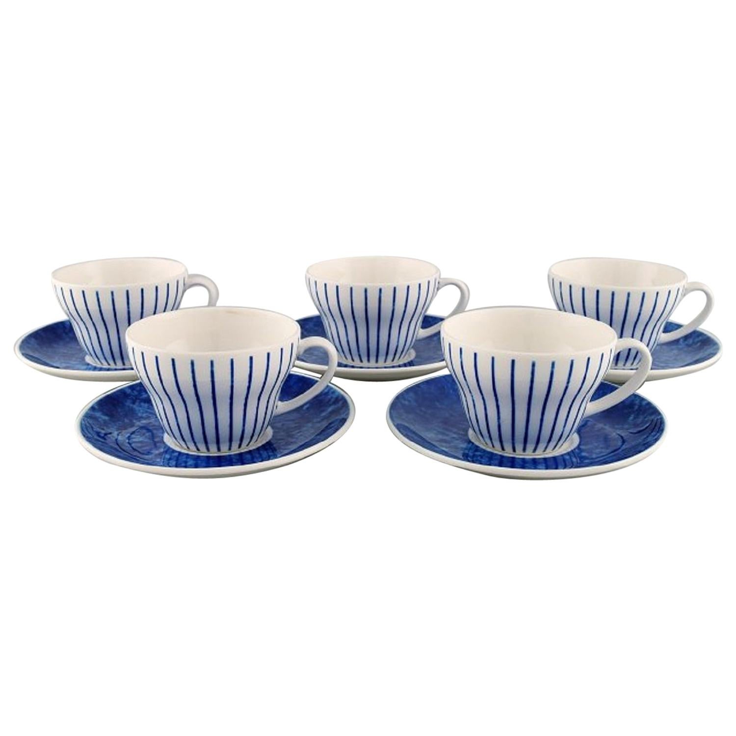 Jackie Lynd for Duka, Five Blues Teacups with Saucers in Glazed Ceramics For Sale