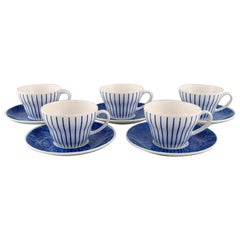 Jackie Lynd for Duka, Five Blues Teacups with Saucers in Glazed Ceramics