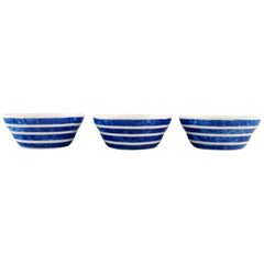 Jackie Lynd for Duka, Three Bowls in Glazed Ceramics with Blue Decoration