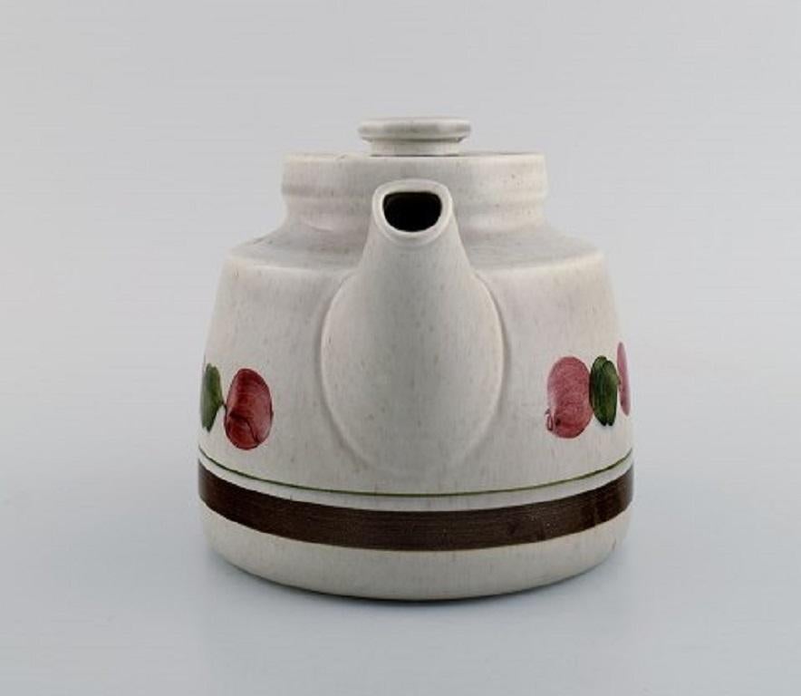 Hand-Painted Jackie Lynd for Rörstrand, Birgitta Teapot and Milk Jug in Stoneware, 1970s For Sale
