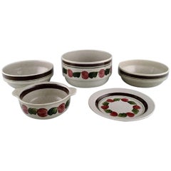 Retro Jackie Lynd for Rörstrand, Five Parts Birgitta Tableware, Hand Painted Stoneware