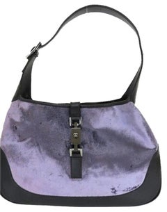 Jackie-o Hobo Velvet Black Leather 164110 Ggtl112 Purple Shoulder Bag