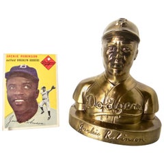 Retro Jackie Robinson Ensemble, Topps #10 1954 Baseball Card and Still Bank circa 1954