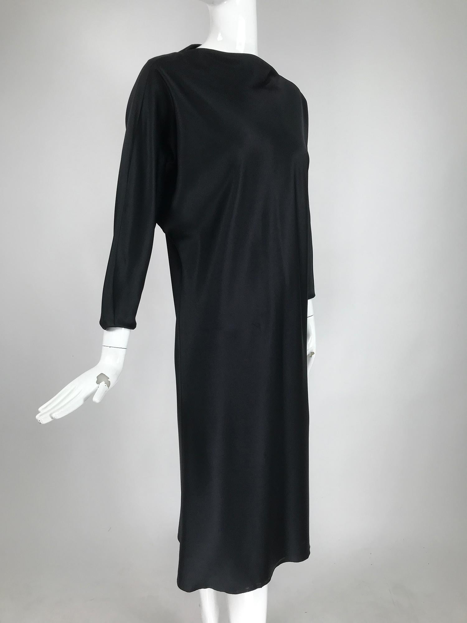 Jackie Rogers Classic Black Satin Bias Cut Dress  For Sale 1