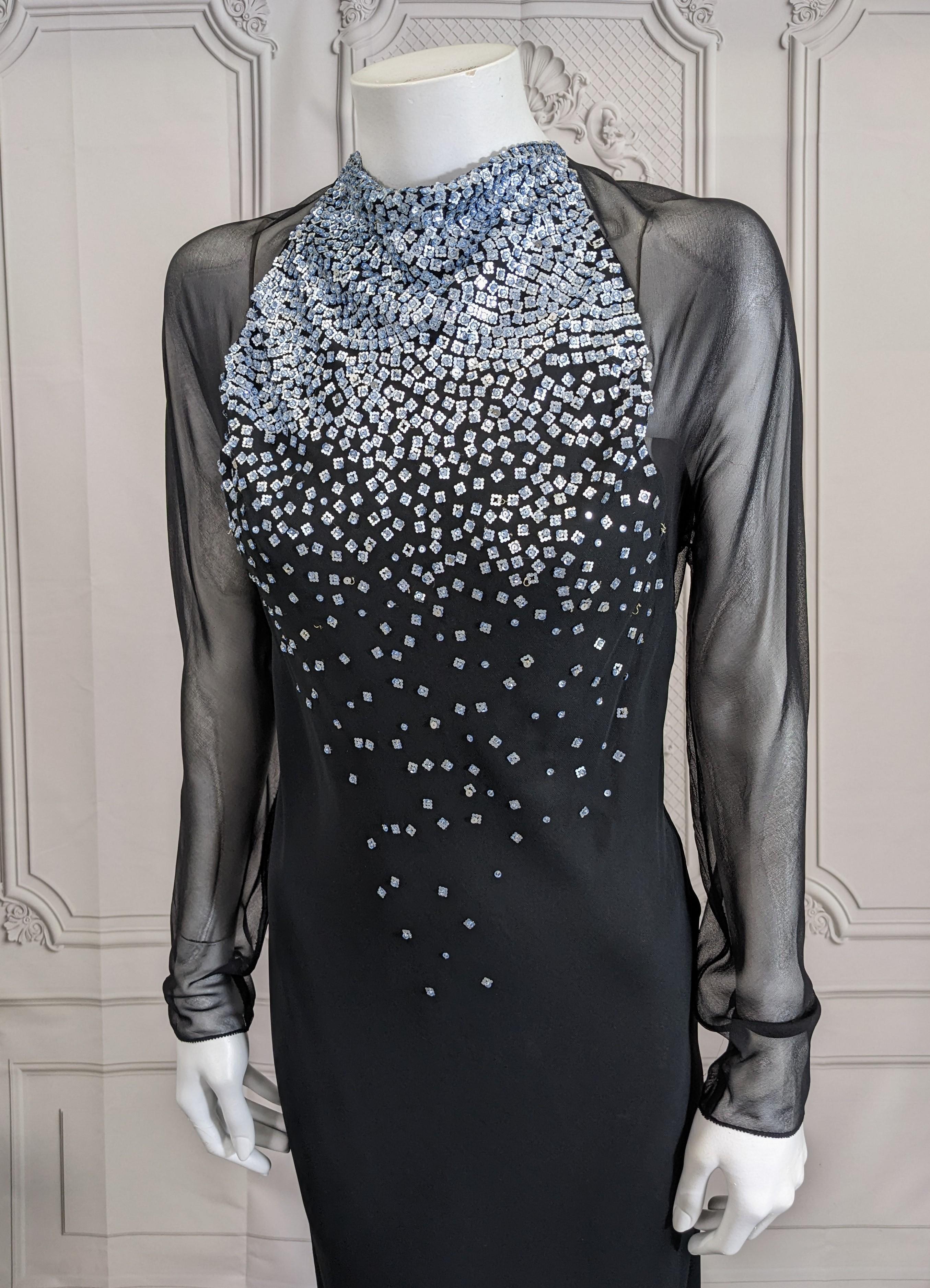 Black Jackie Rogers Elegant Bias Chiffon Beaded Evening Dress For Sale