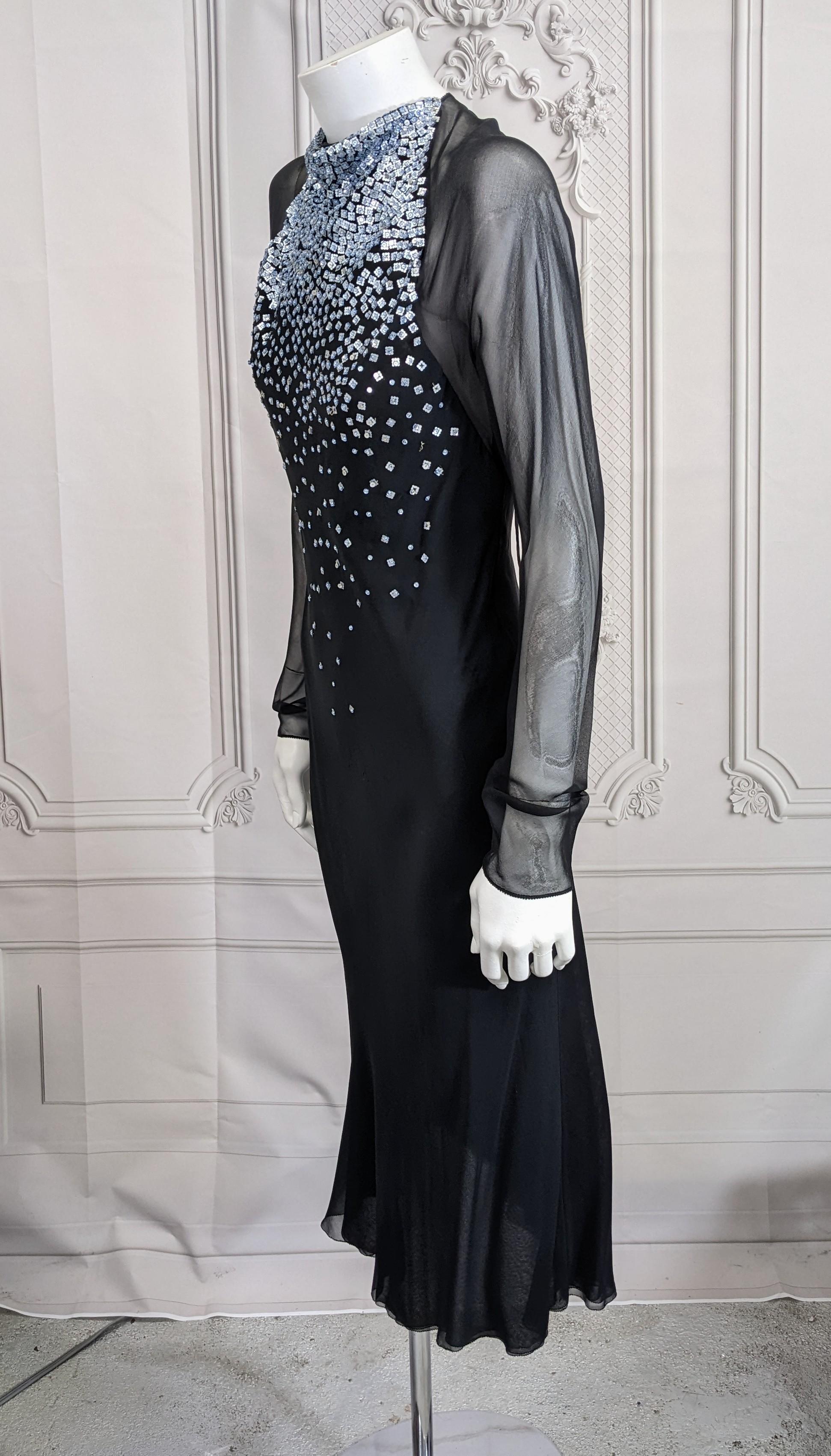 Women's Jackie Rogers Elegant Bias Chiffon Beaded Evening Dress For Sale