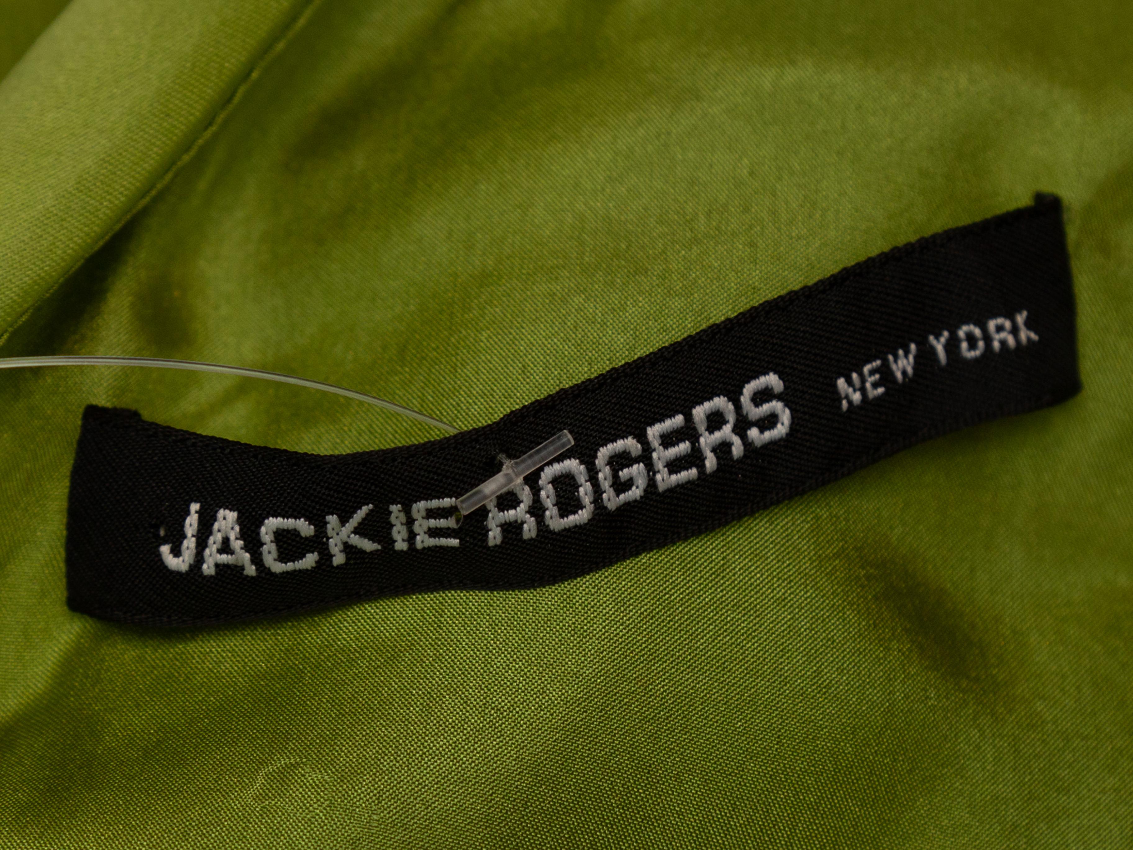 Product details: Lime green one shoulder mini dress by Jackie Rogers. Draped detailing at side bust. 30
