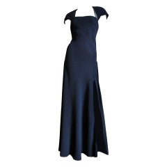 Jackie Rogers Navy Blue Silk Gown with Sheer Back 