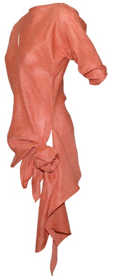 Jackie Rogers Orange Linen Blouse Slit on Bodice & Side Bow at Hem