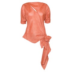 Jackie Rogers Orange Linen Blouse Slit on Bodice & Side Bow at Hem