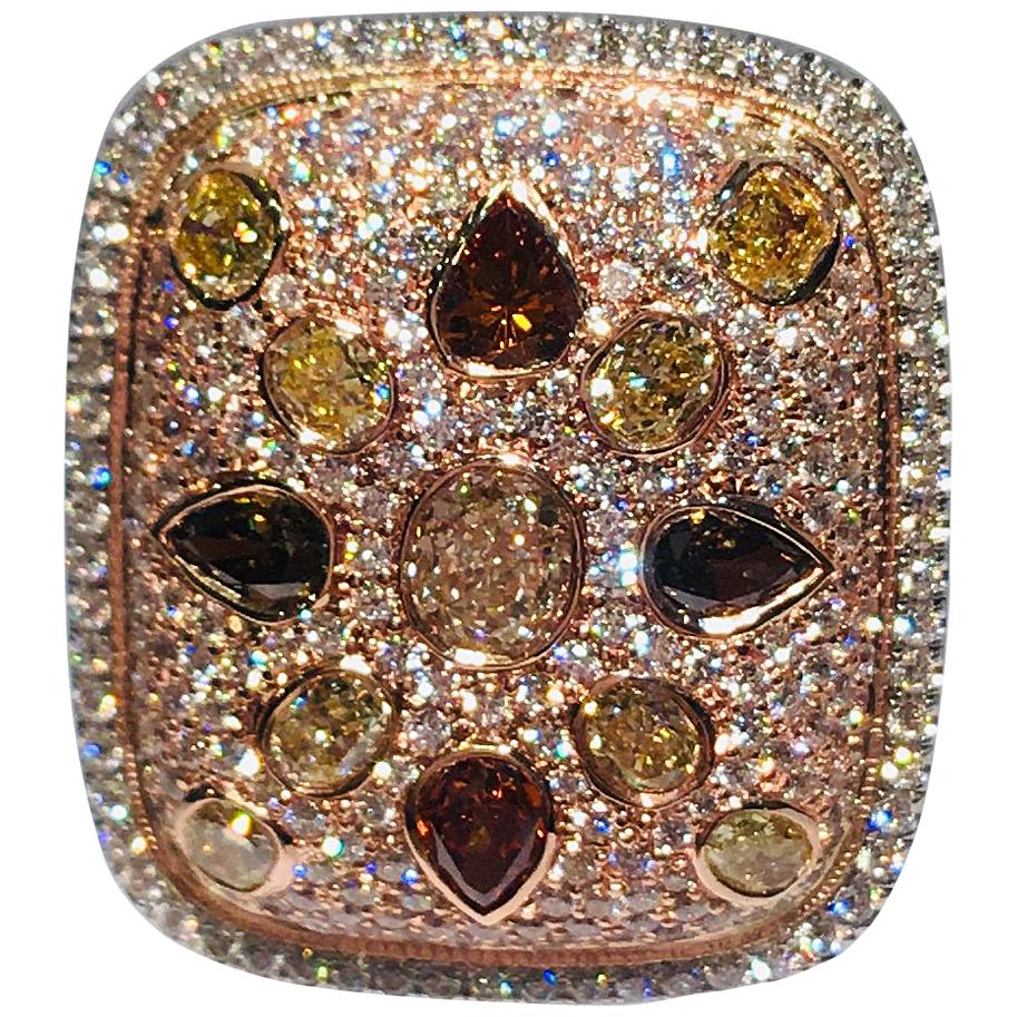Colossal 10.77 Carat Fancy Natural Colored and White Diamonds 2-Tone Gold Ring