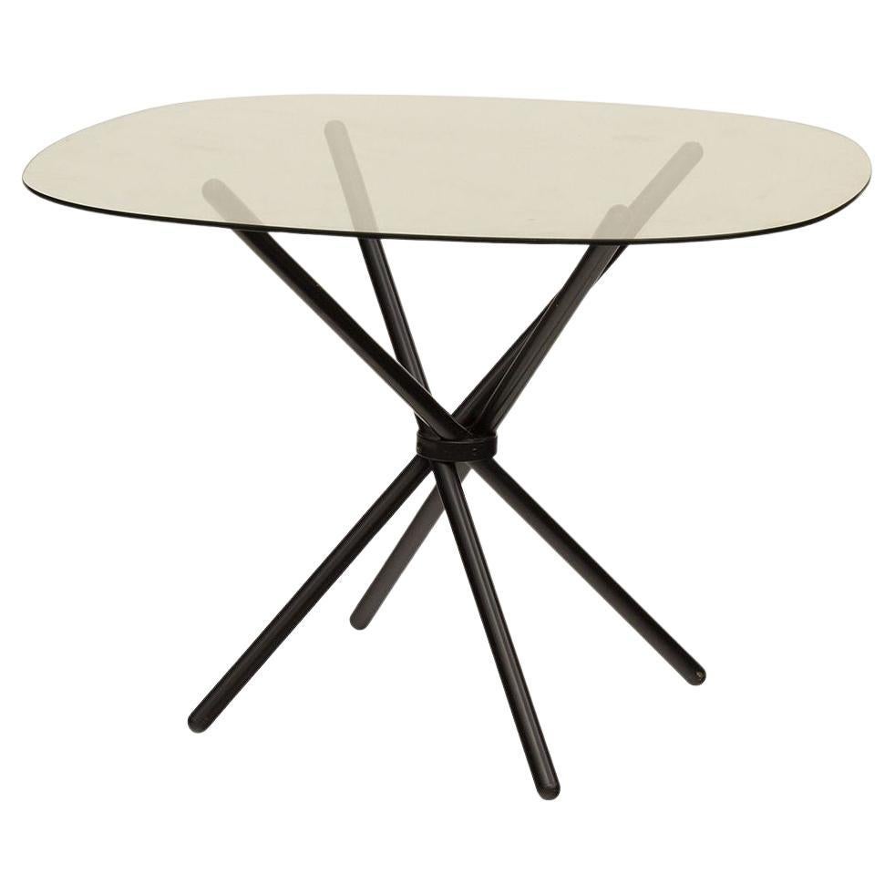 Jacks Dining Table with Black Base and Smoked Glass Top For Sale