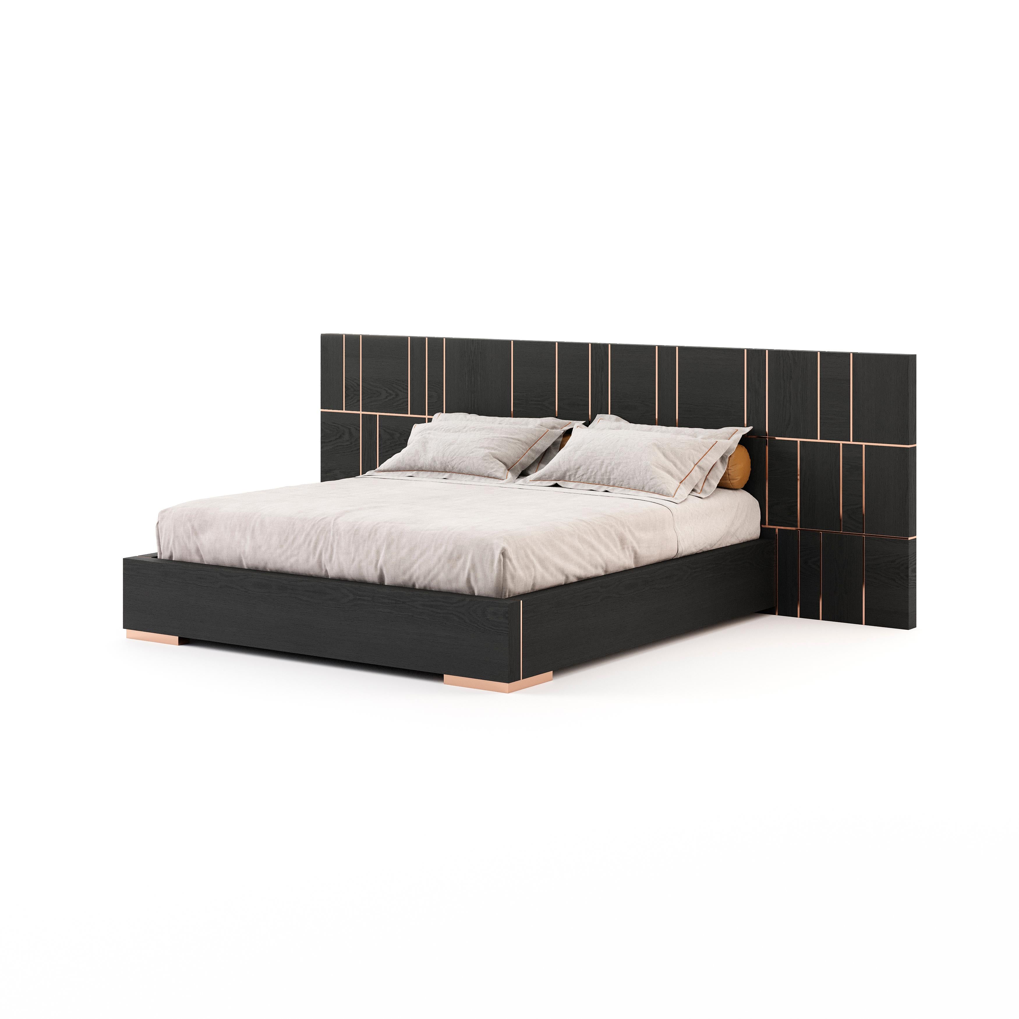 Jackson bed features a modern aesthetic that blends with masculine lines. With its intriguing headboard pattern, this is a bedroom piece that is worth exploring. The elegant bed base adds a touch of sobriety. 

* Available in different finishes.
**
