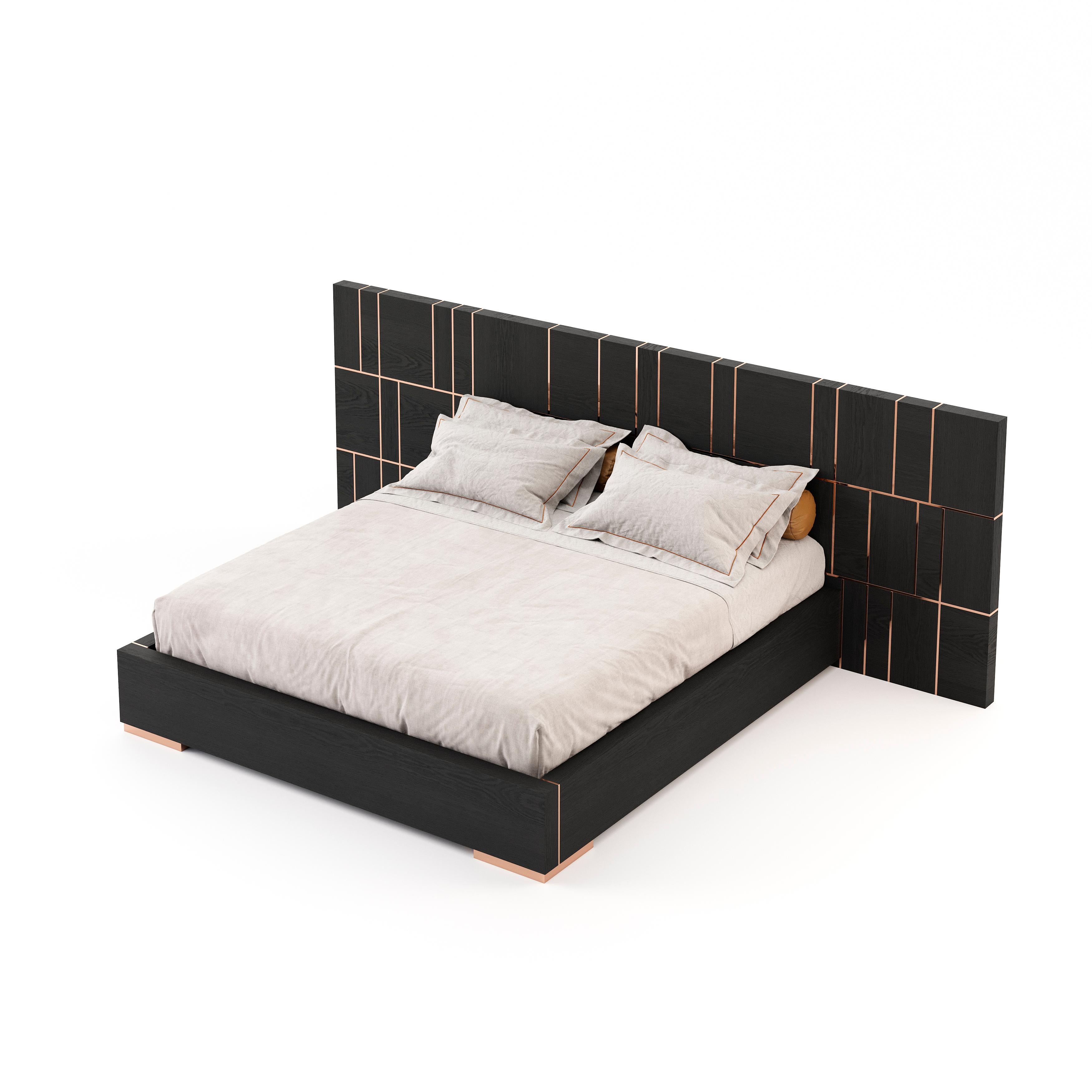 Modern 21st-century modern bed, with metal details customisable by Laskasas For Sale