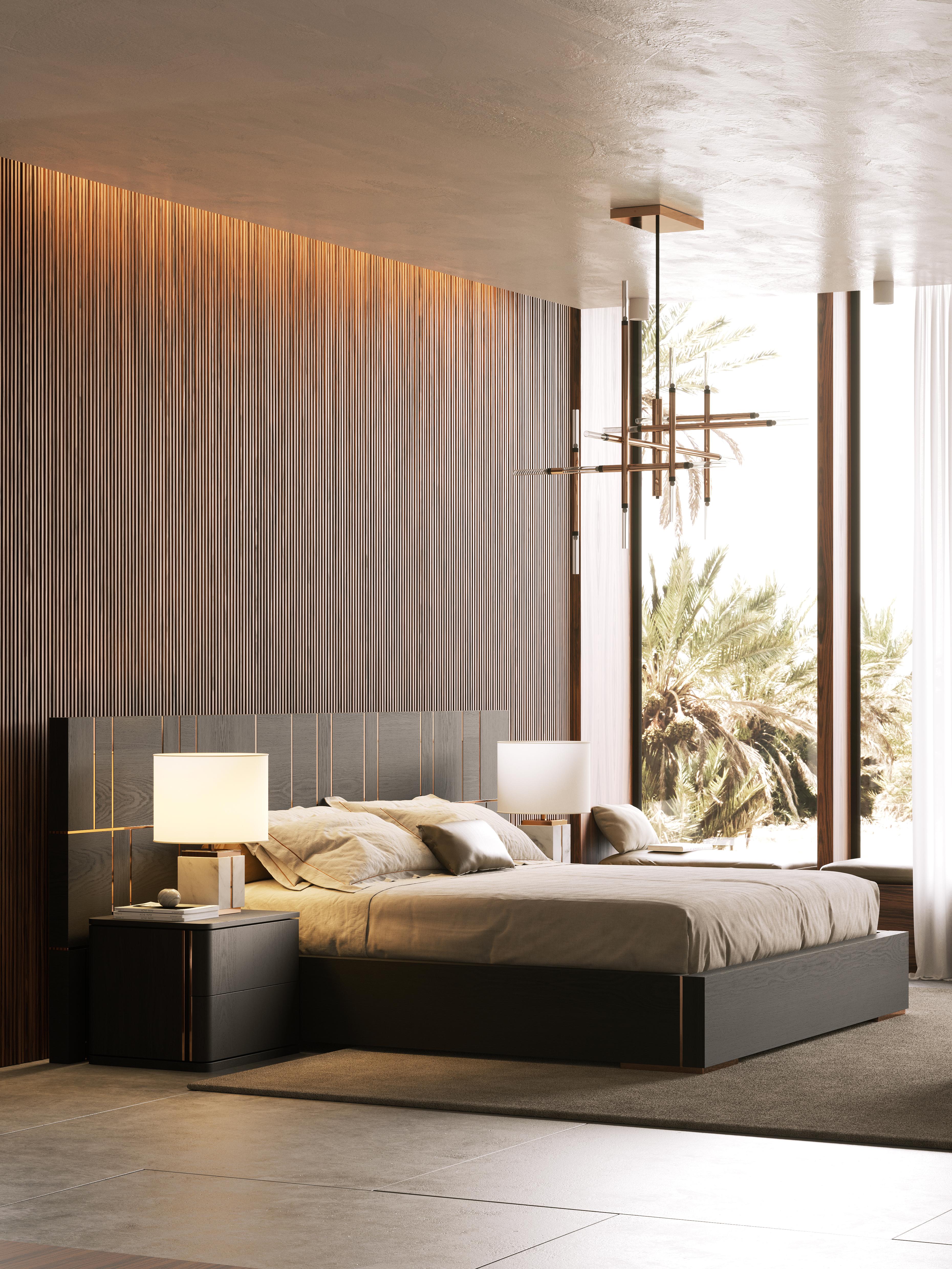 Hand-Crafted 21st-century modern bed, with metal details customisable by Laskasas For Sale